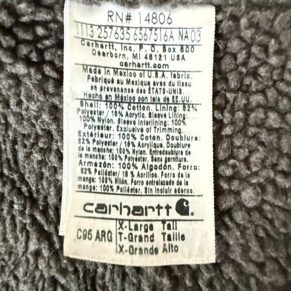 Carhartt C95 ARG Jackson Coat Men XL Tall Green Sherpa Lined Hooded Work Jacket - Picture 11 of 12